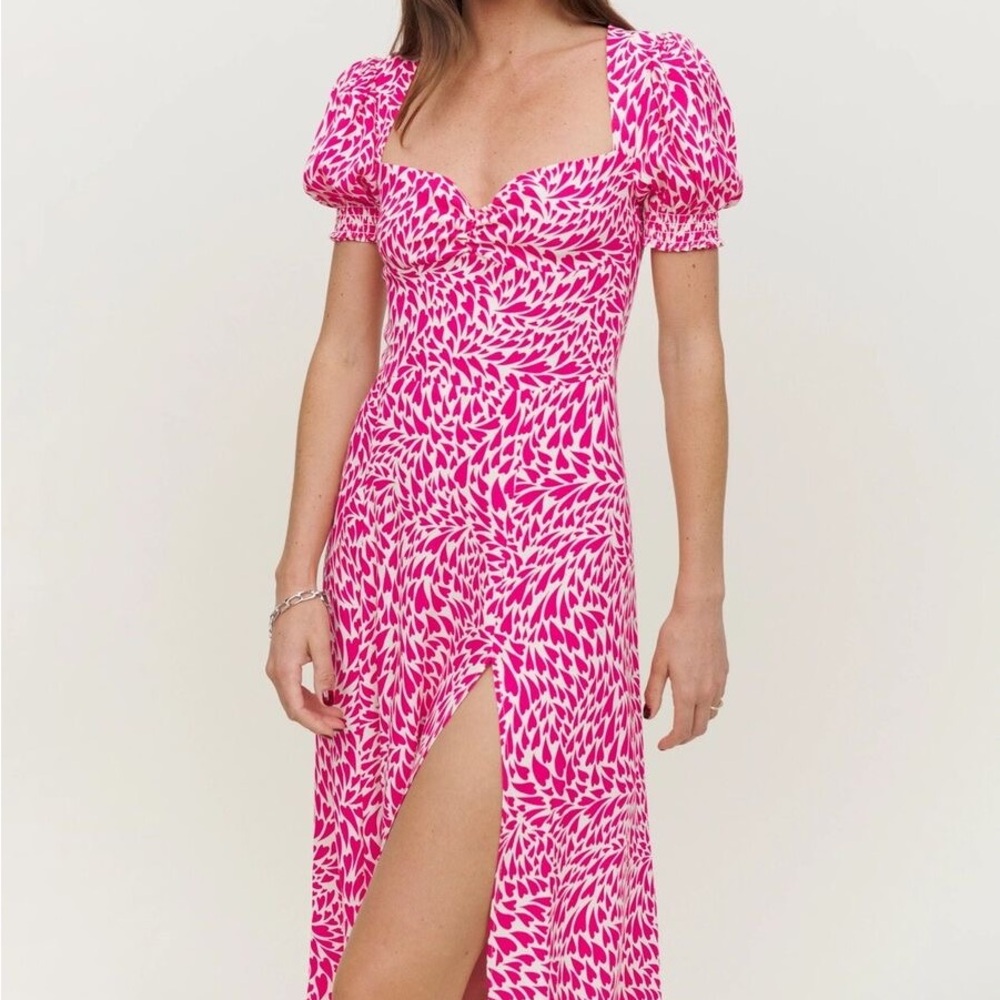 Reformation Pink & White Printed Midi Dress